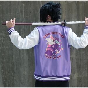 Mori Galaxy Neko Fight Club Jacket Women’s M Purple Varsity Anime Style